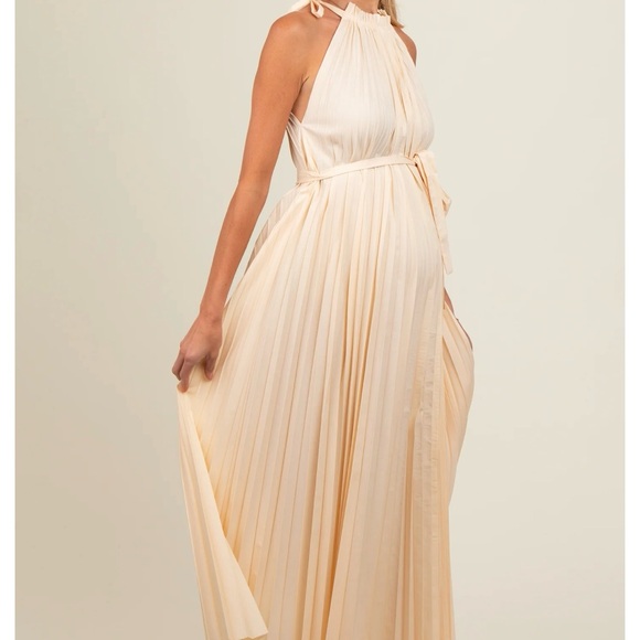 PinkBlush Elegant Cream Pleated Maxi Dress - Picture 2 of 4